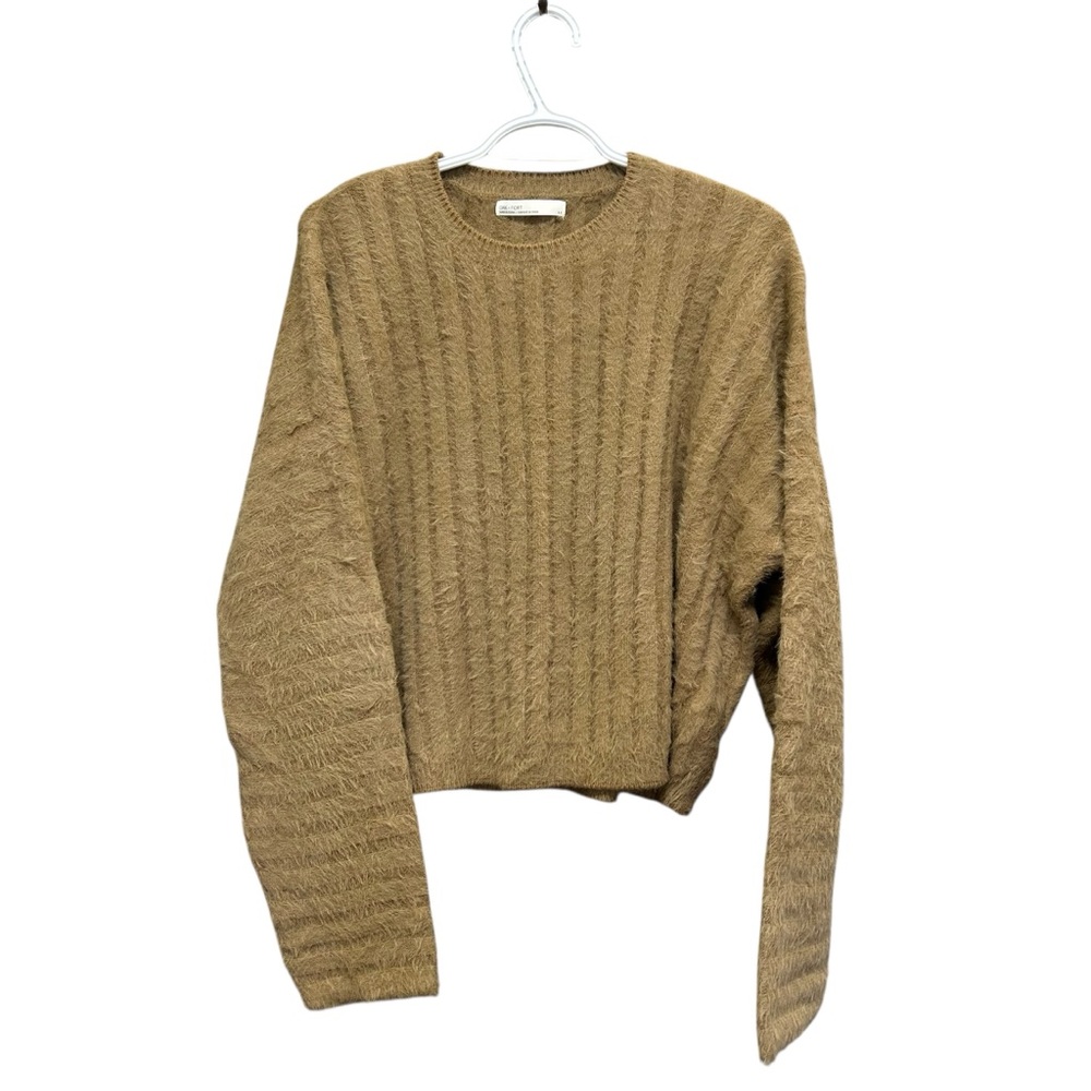 Oak + Fort Brown Ribbed Knit Oversized Cropped Sweater Size S